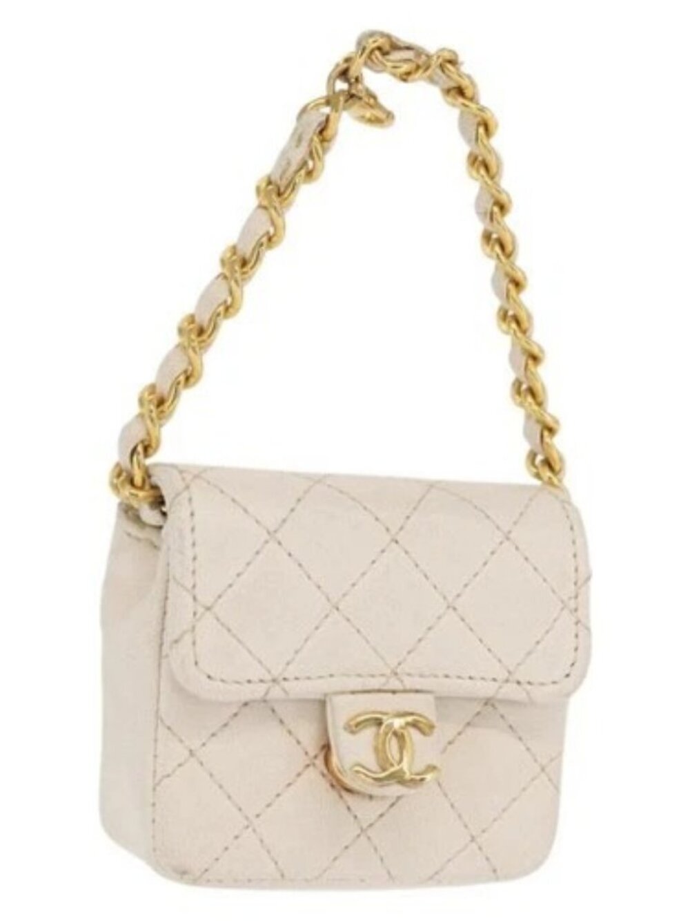 CHANEL Matelasse Key Holder Lamb Skin White Gold CC Auth bs33121